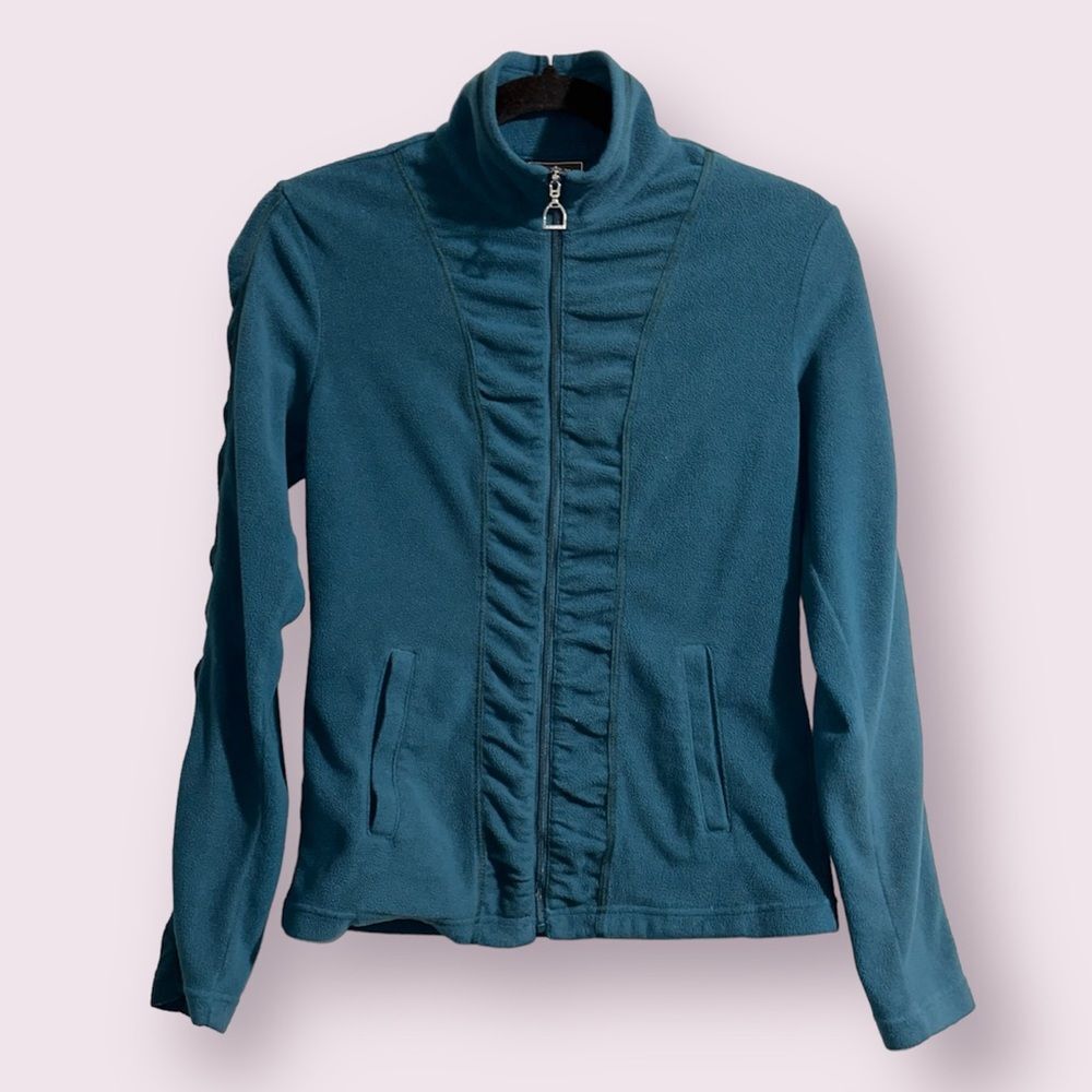 Ariat Women's Fleece Full Zip Rouched‎ Sleeve Teal Jacket Size XS